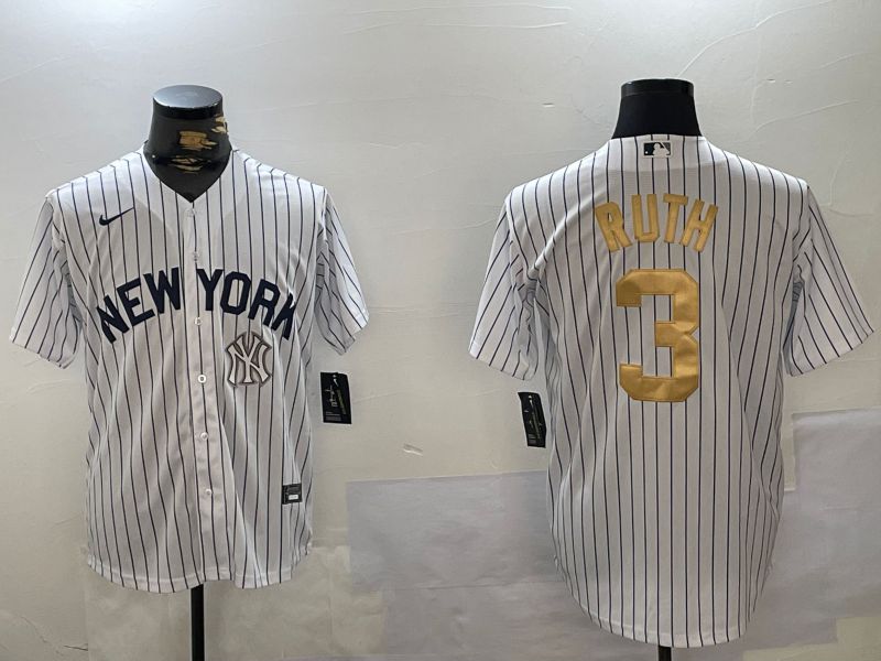 Men New York Yankees #3 Ruth White Stripe Fashion Nike 2024 MLB Jersey style 4->new york yankees->MLB Jersey